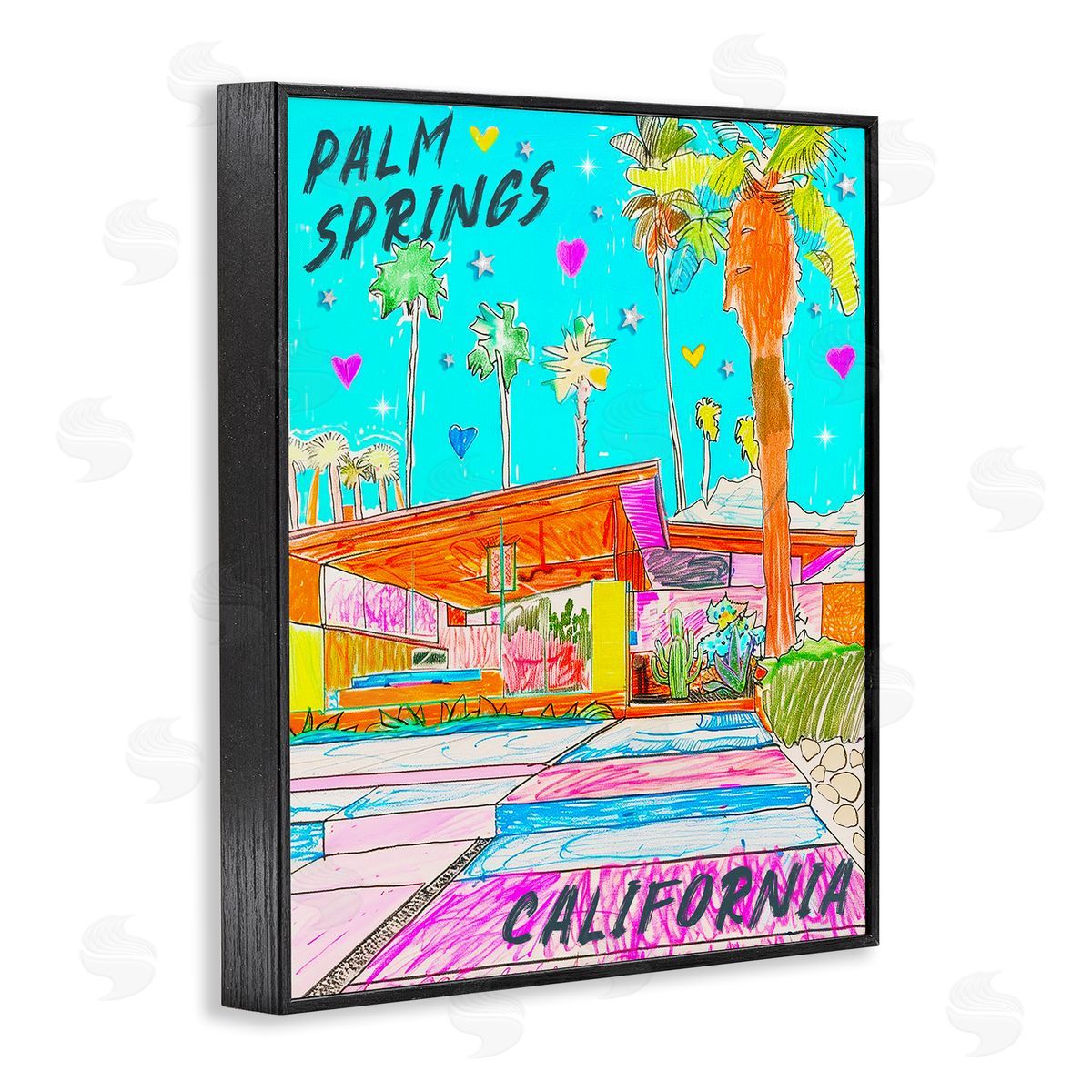 Jess Stempel Palm Springs Villa Doodle Black Framed Giclee Wall Art Print