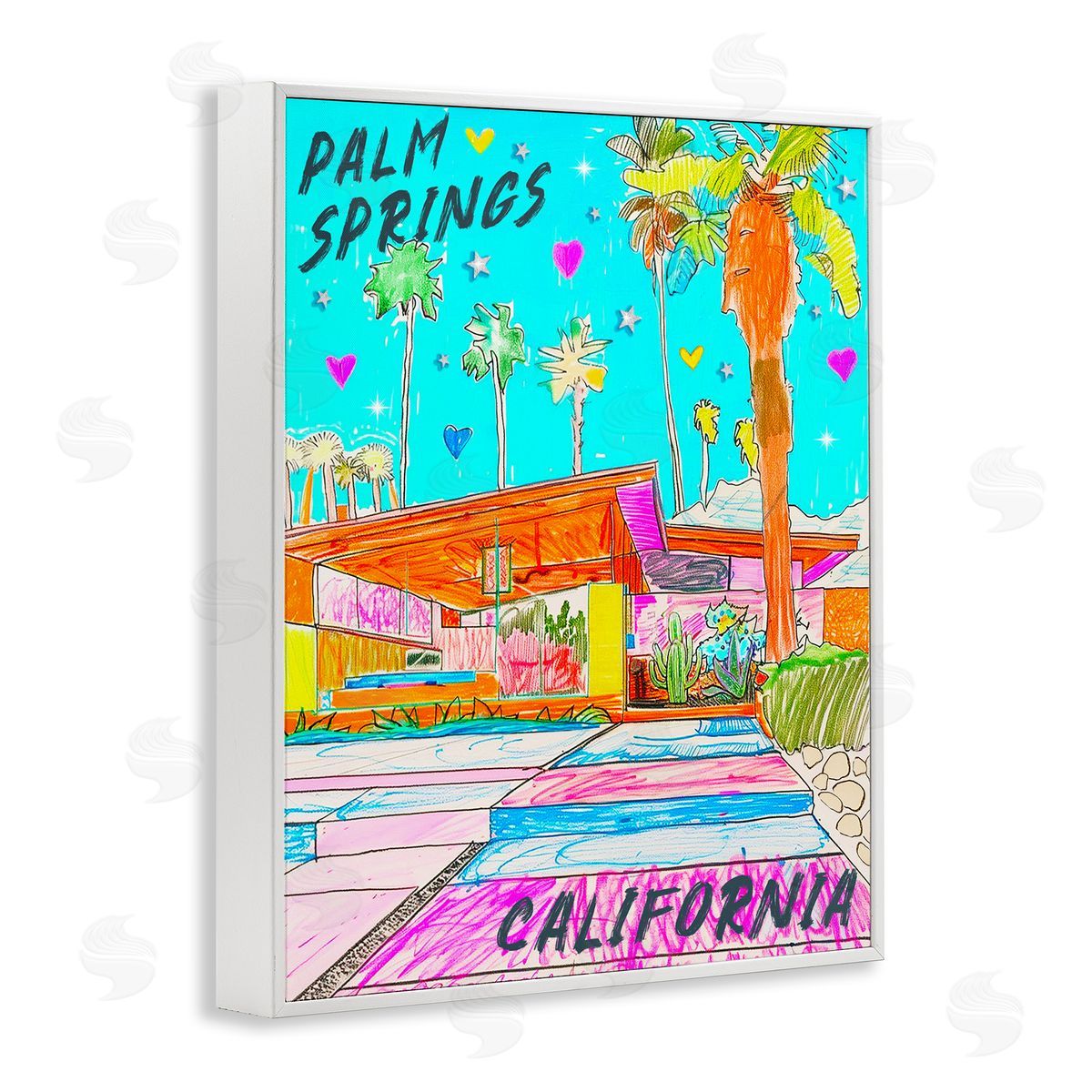 Jess Stempel Palm Springs Villa Doodle White Framed Giclee Wall Art Print