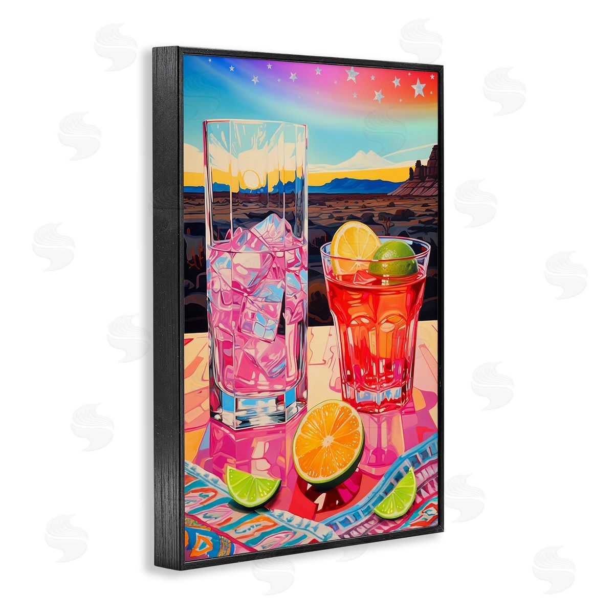 Jess Stempel Cocktails at Sunset View Black Framed Giclee Wall Art Print