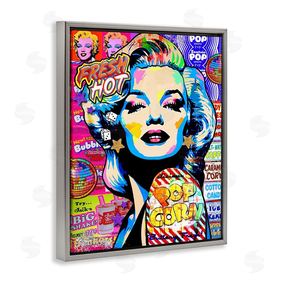 Jess Stempel Groovy Pop Style Marilyn Gray Floating Frame Canvas Wall Art Print
