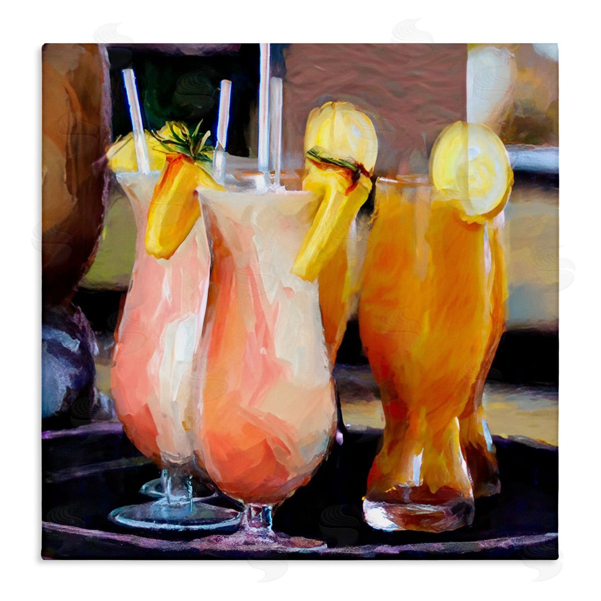 Mary Lou Johnson Tropical Cocktails on Tray Canvas Wall Art Print