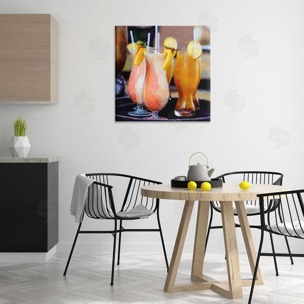 Mary Lou Johnson Tropical Cocktails on Tray Canvas Wall Art Print in Room