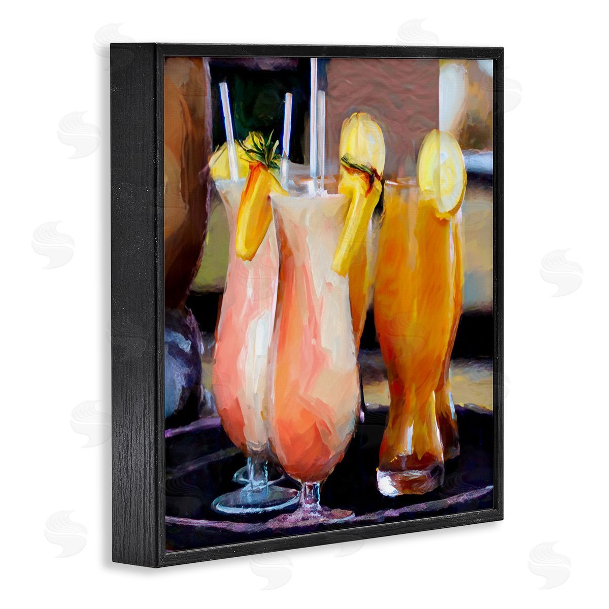 Mary Lou Johnson Tropical Cocktails on Tray Black Framed Giclee Wall Art Print