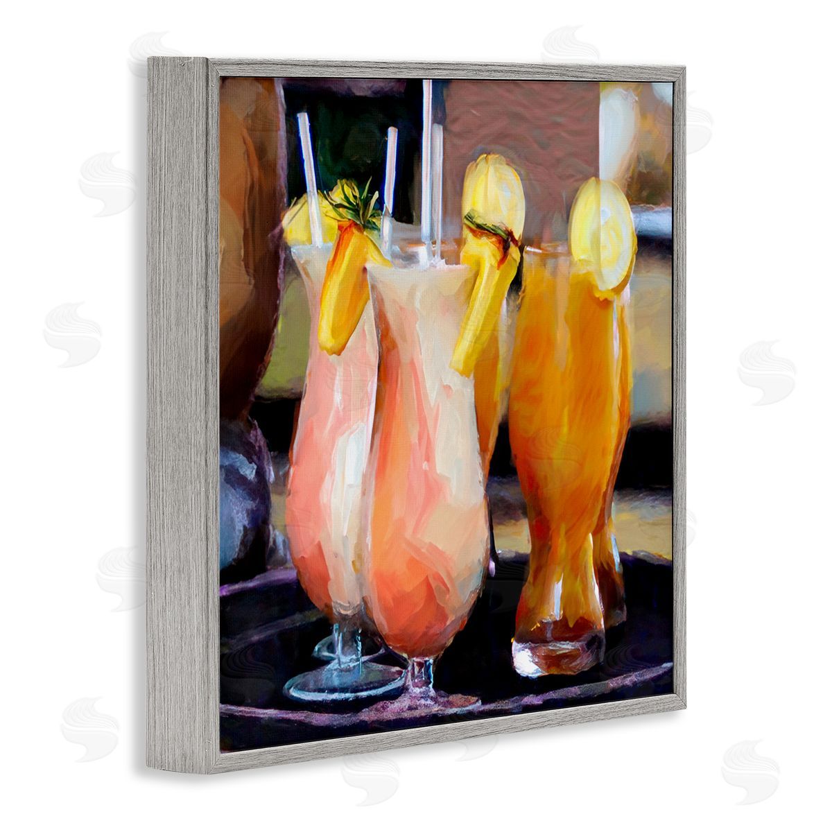 Mary Lou Johnson Tropical Cocktails on Tray Gray Framed Giclee Wall Art Print