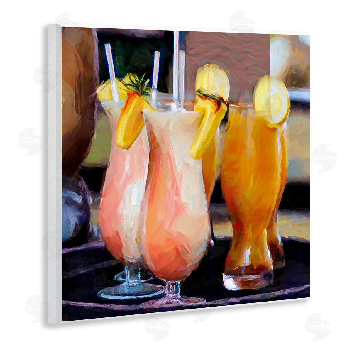 Mary Lou Johnson Tropical Cocktails on Tray Wooden Wall Plaque Art Print