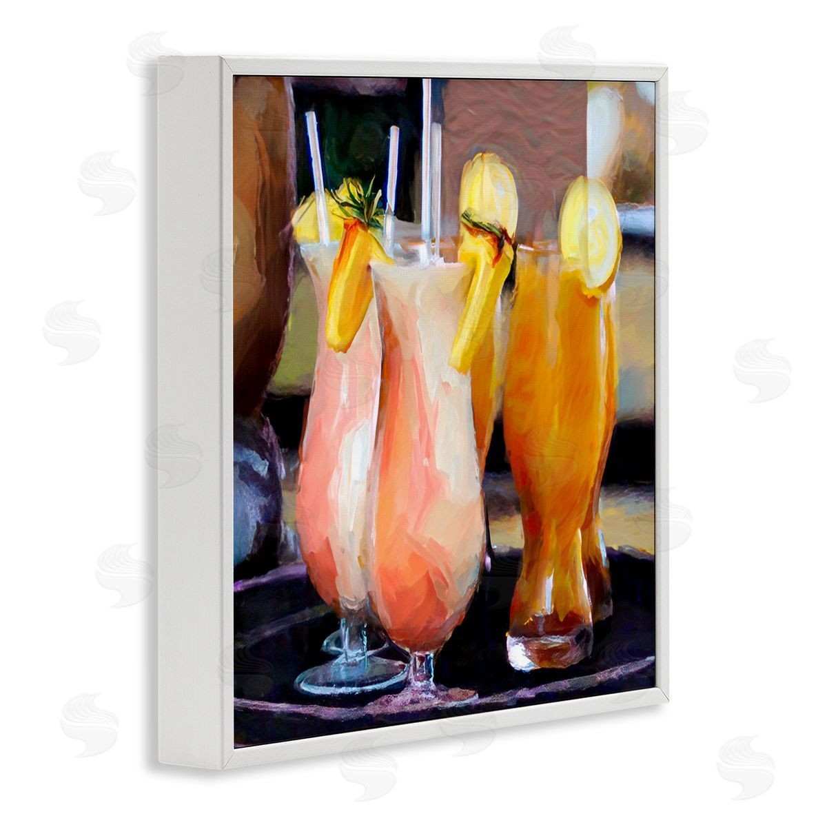 Mary Lou Johnson Tropical Cocktails on Tray White Framed Giclee Wall Art Print