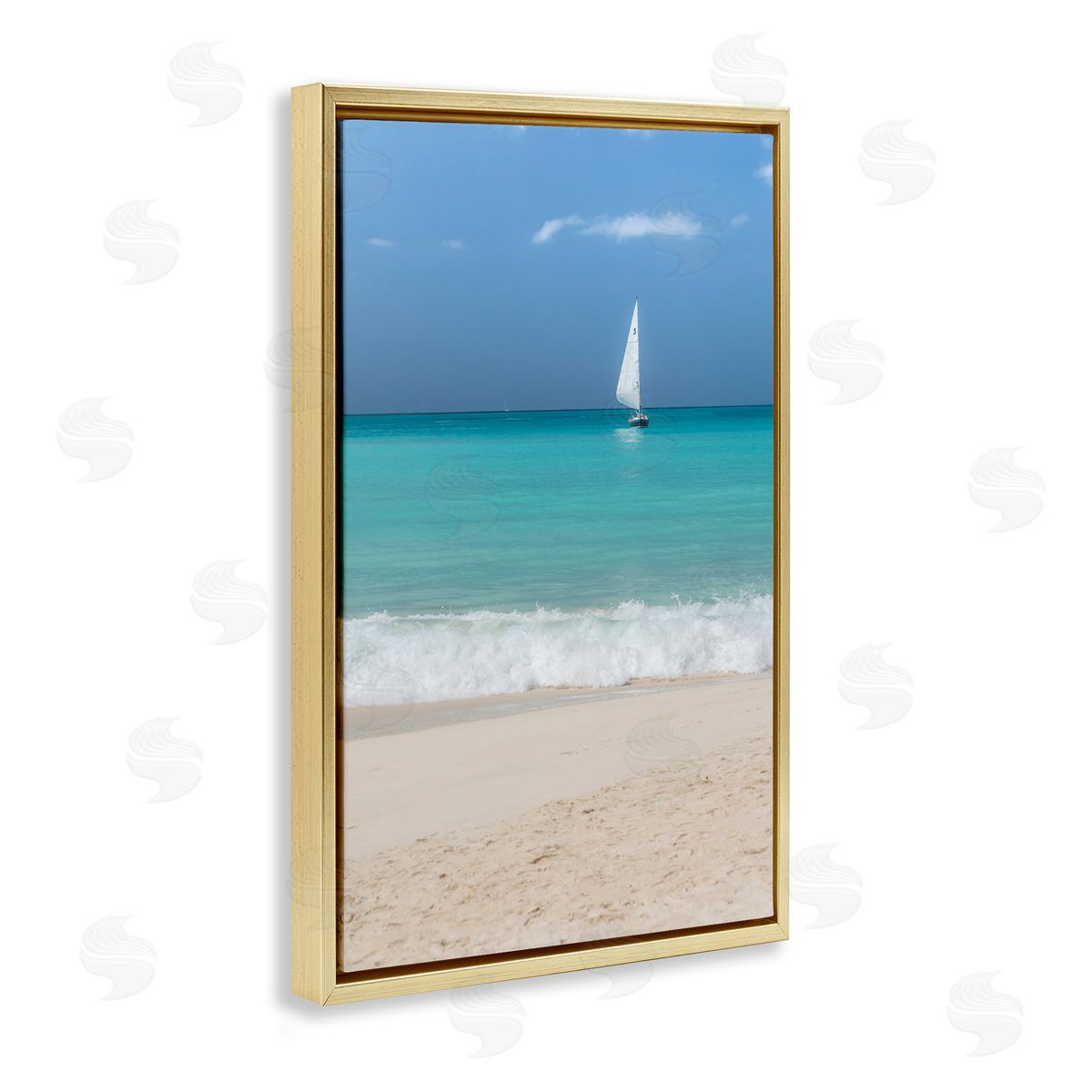 Mary Lou Johnson Lone Sailboat Beach Tide Gold Floating Frame Canvas Wall Art Print