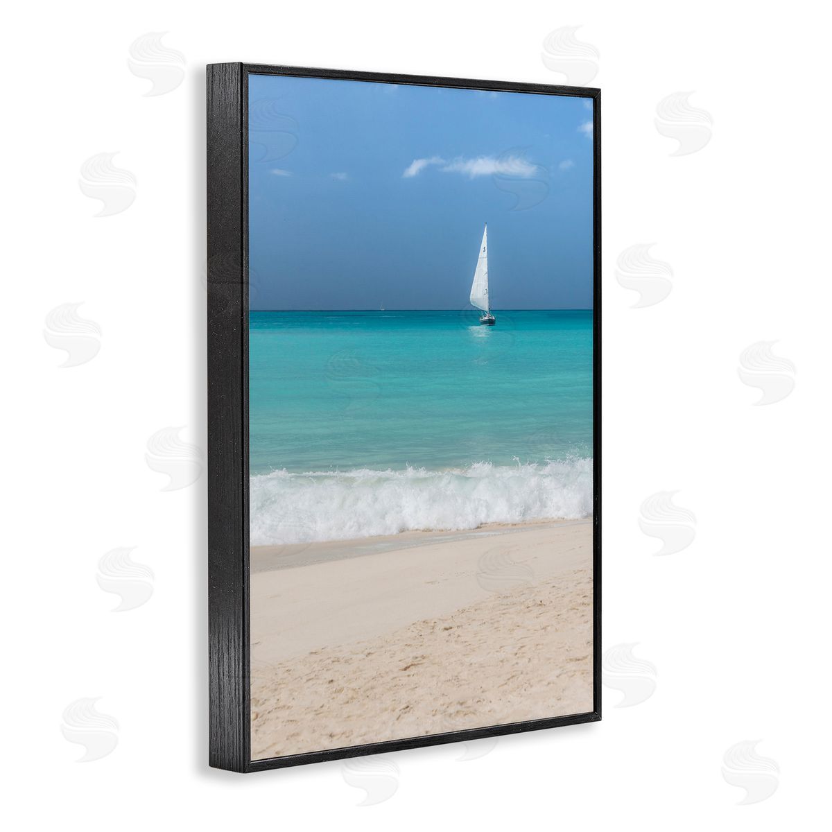 Mary Lou Johnson Lone Sailboat Beach Tide Black Framed Giclee Wall Art Print