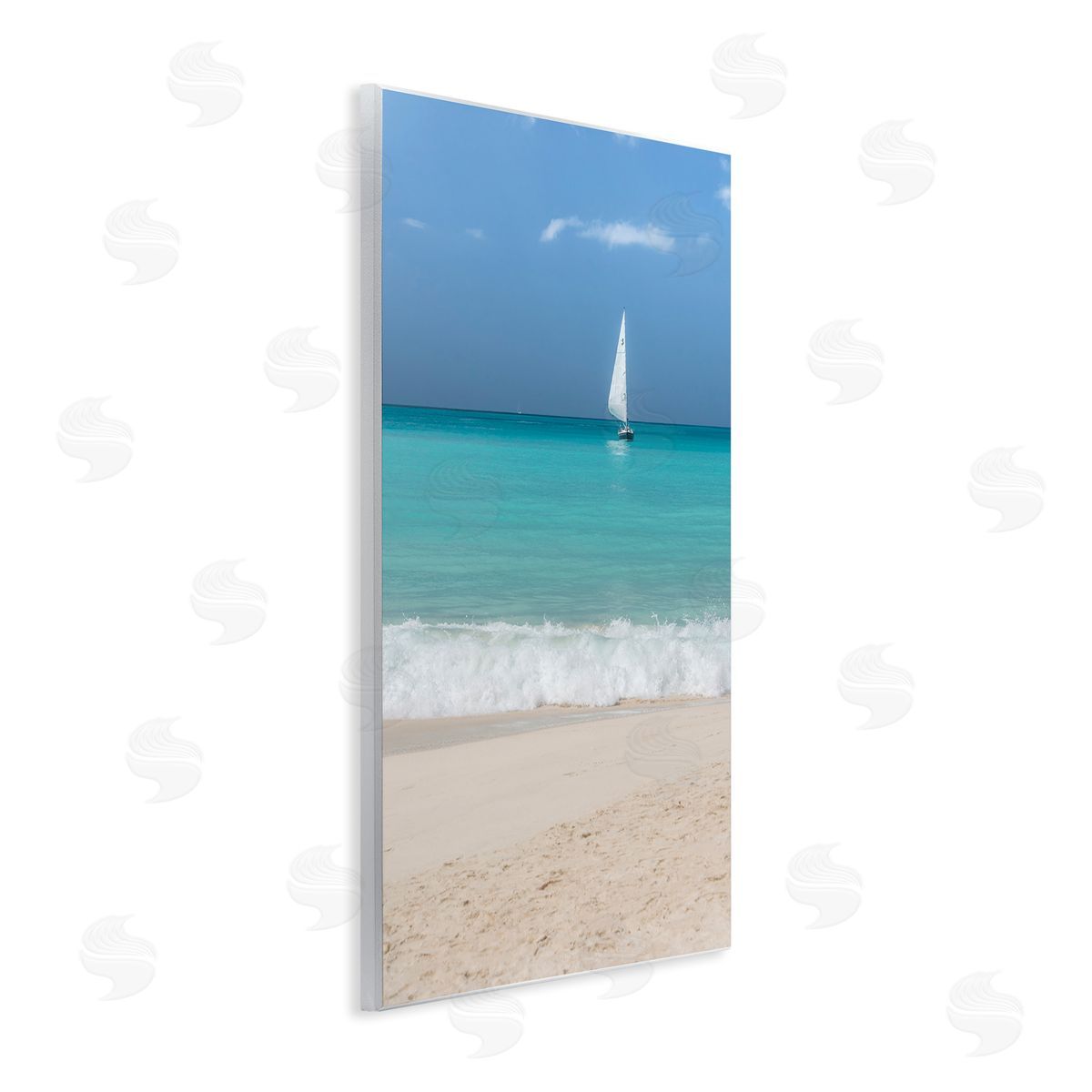 Mary Lou Johnson Lone Sailboat Beach Tide Wooden Wall Plaque Art Print