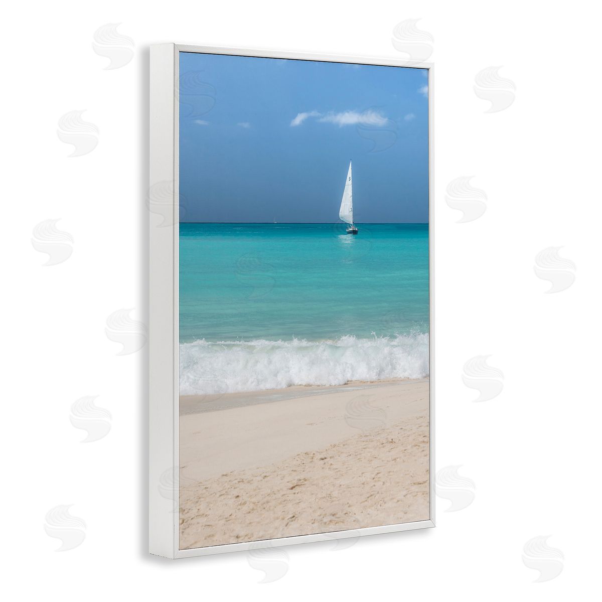 Mary Lou Johnson Lone Sailboat Beach Tide White Framed Giclee Wall Art Print