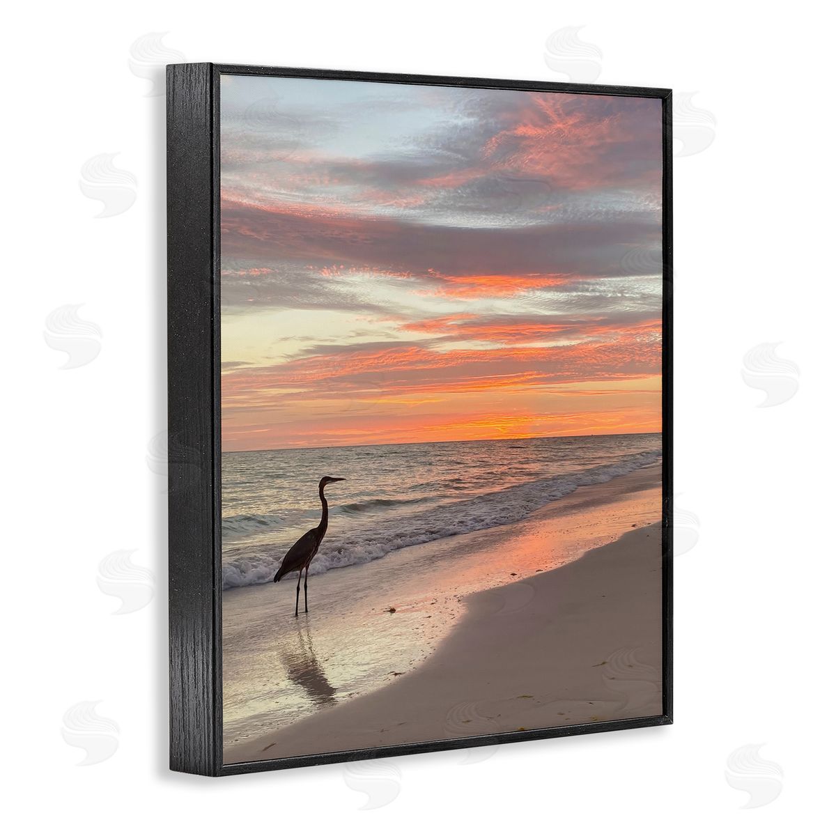 Mary Lou Johnson Lone Egret on Beach Black Framed Giclee Wall Art Print