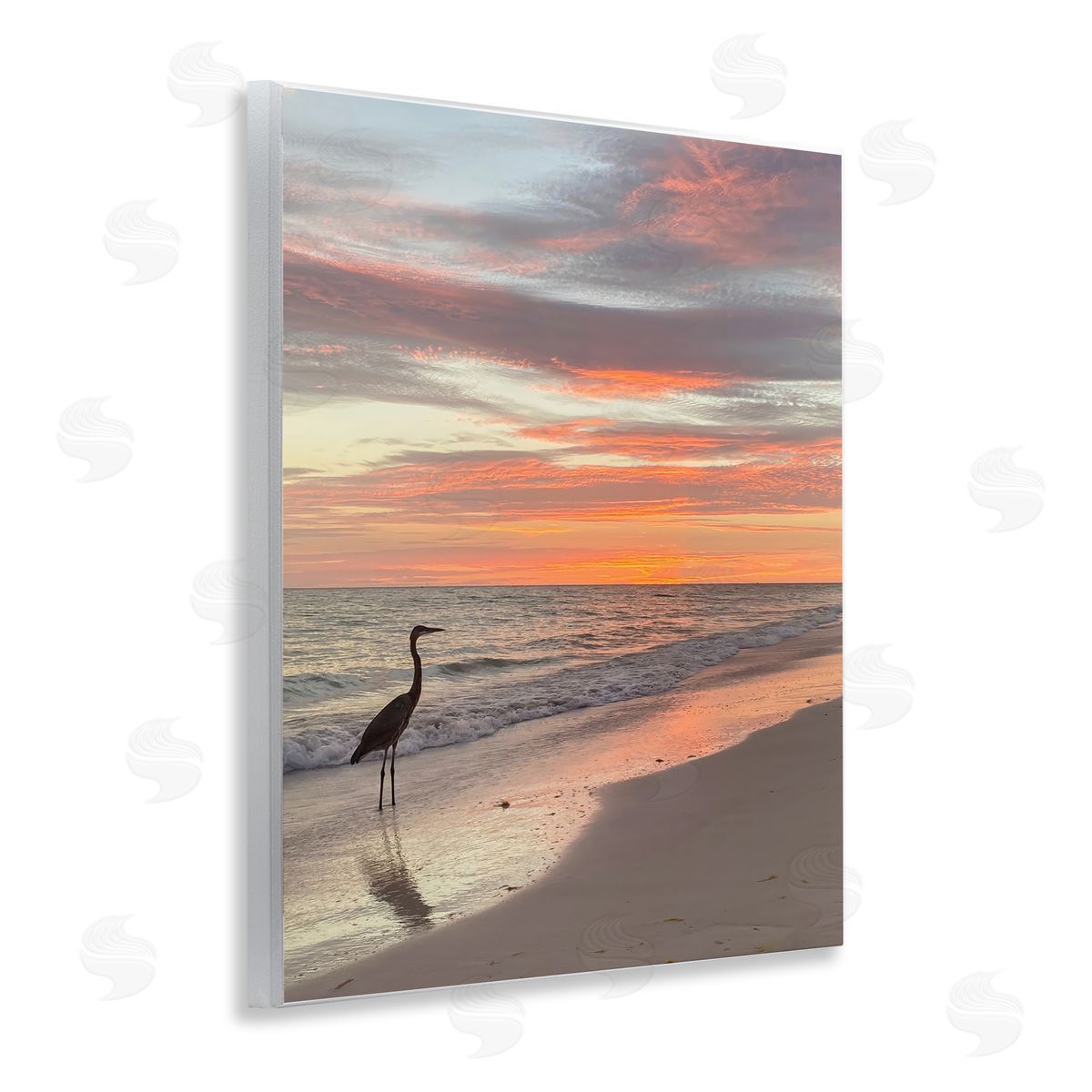 Mary Lou Johnson Lone Egret on Beach Wooden Wall Plaque Art Print