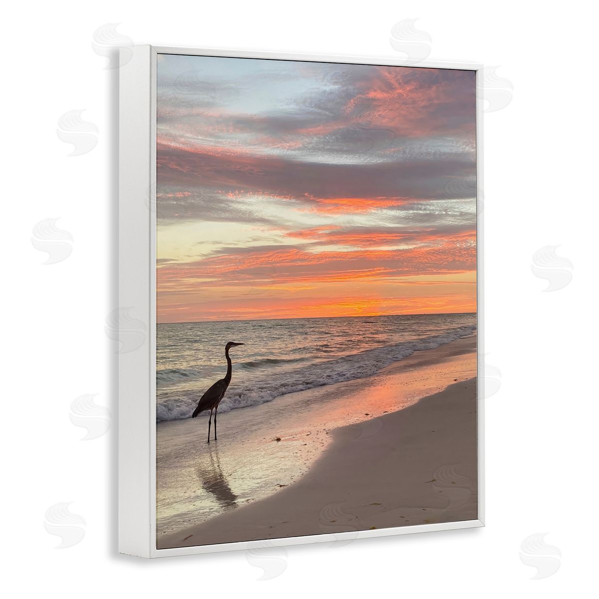 Mary Lou Johnson Lone Egret on Beach White Framed Giclee Wall Art Print