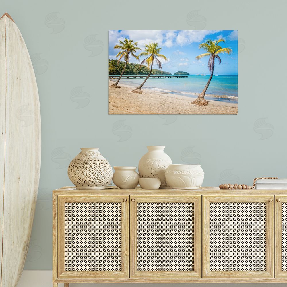 Mary Lou Johnson Tropical Palm Tree Trio Canvas Wall Art Print in Room