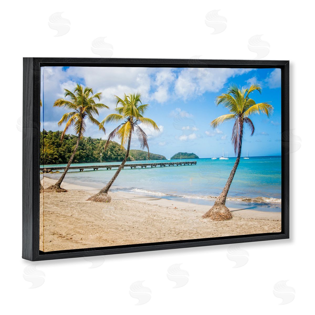 Mary Lou Johnson Tropical Palm Tree Trio Black Floating Frame Canvas Wall Art Print