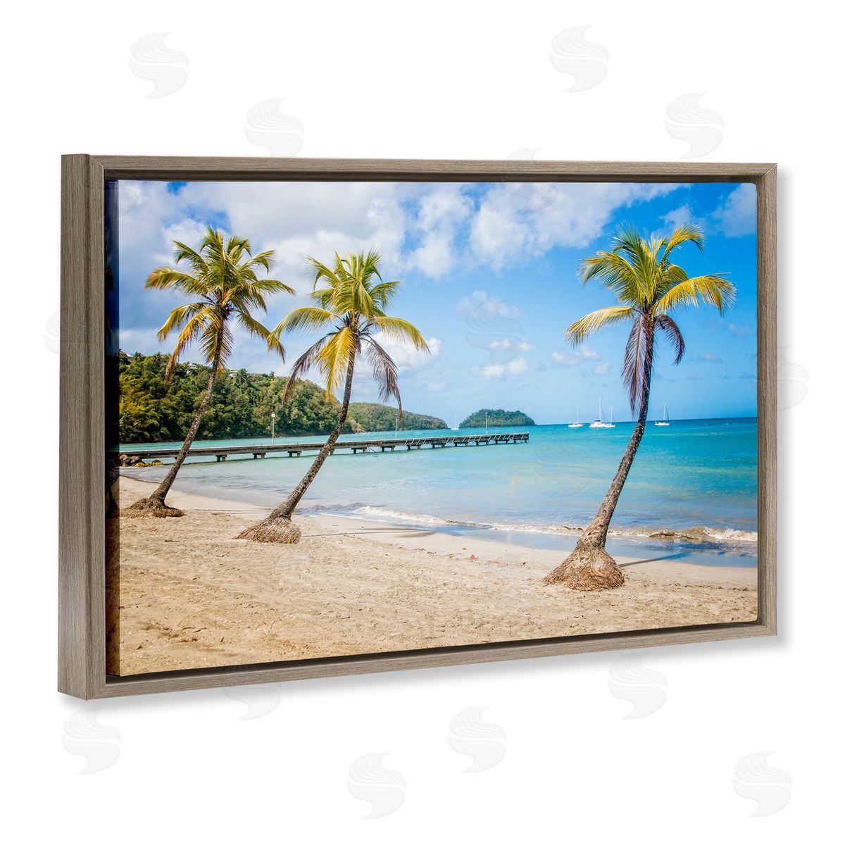 Mary Lou Johnson Tropical Palm Tree Trio Brown Floating Frame Canvas Wall Art Print