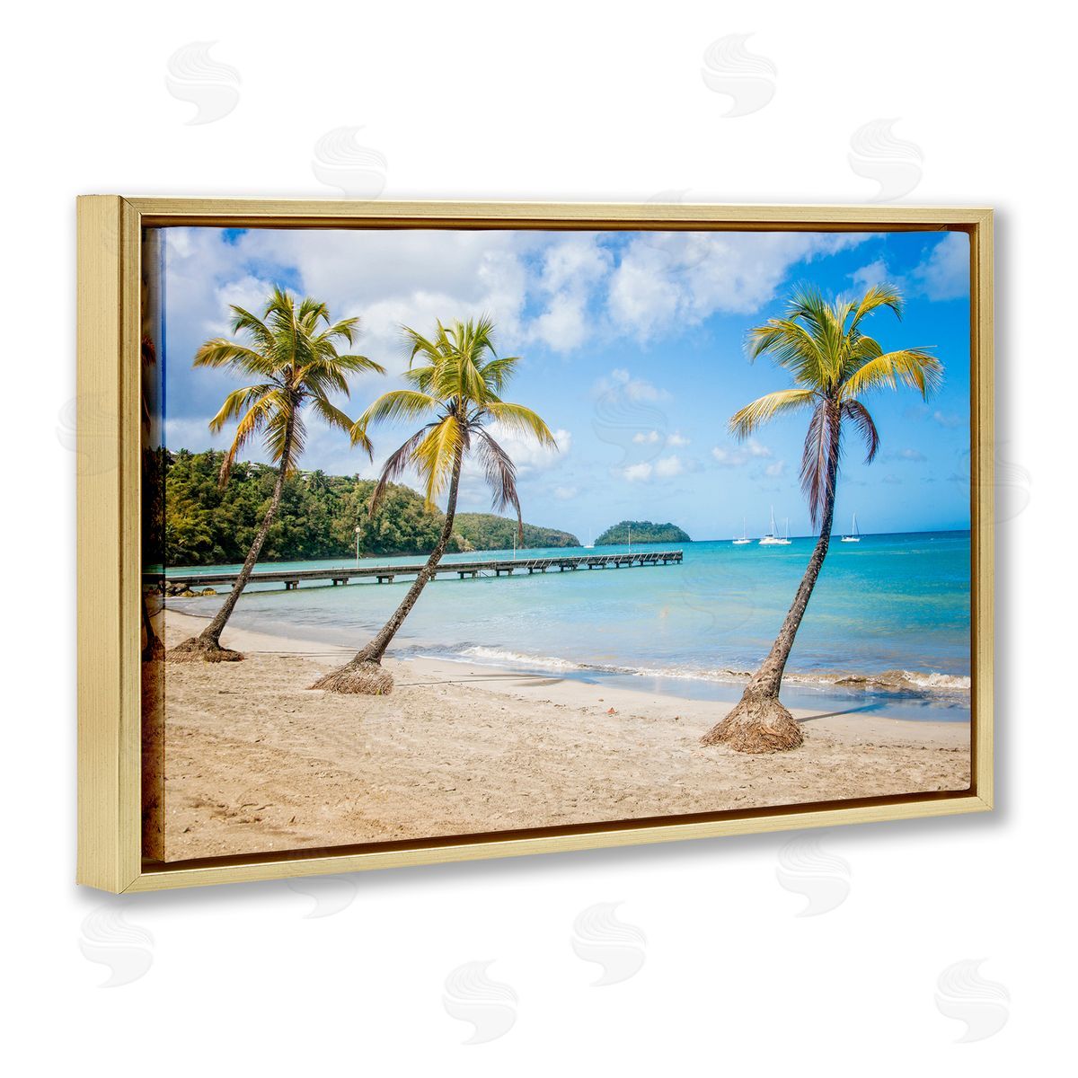 Mary Lou Johnson Tropical Palm Tree Trio Gold Floating Frame Canvas Wall Art Print