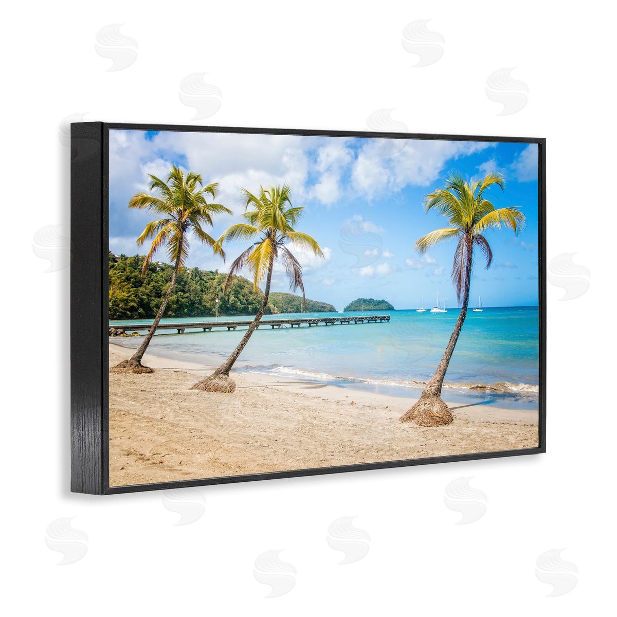 Mary Lou Johnson Tropical Palm Tree Trio Black Framed Giclee Wall Art Print