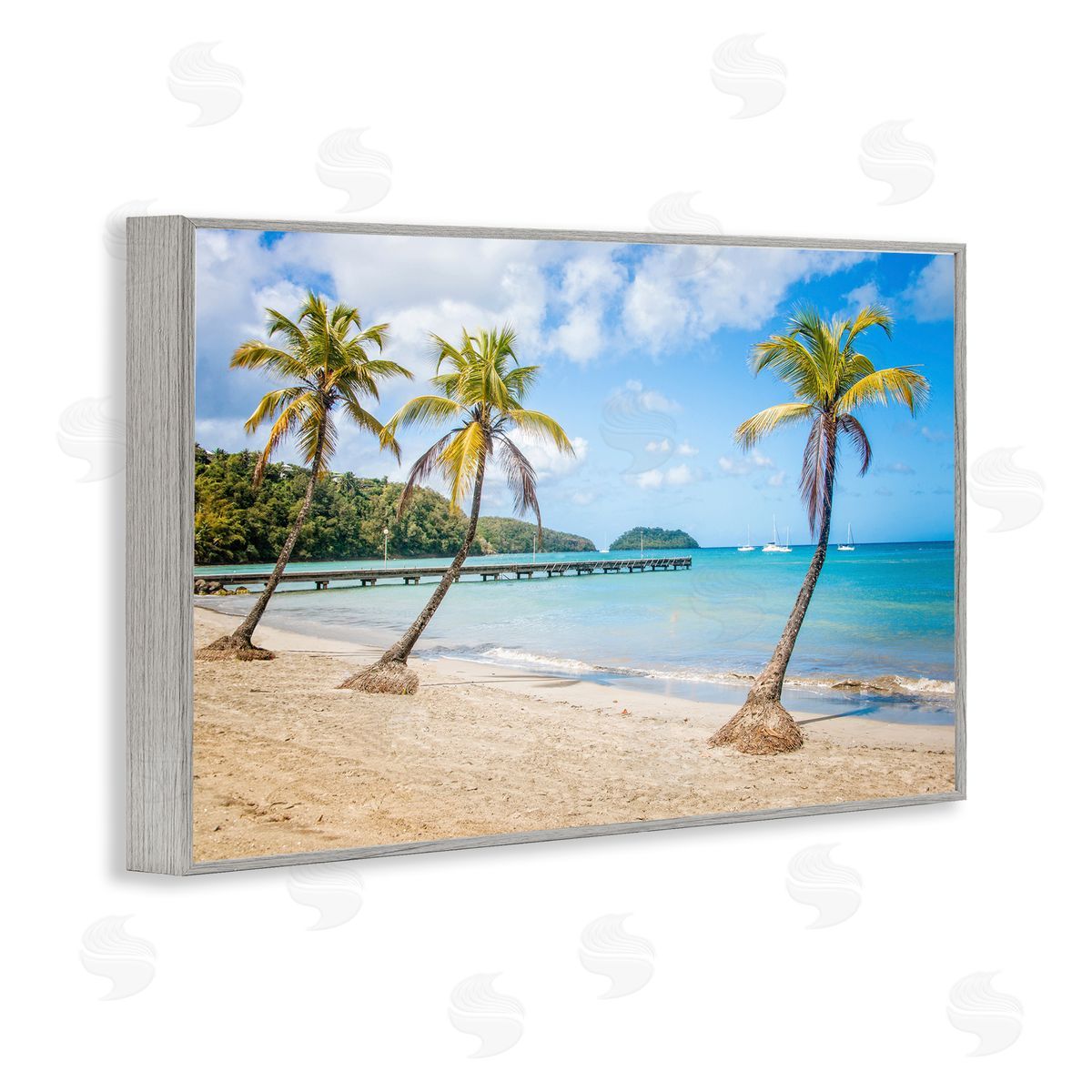 Mary Lou Johnson Tropical Palm Tree Trio Gray Framed Giclee Wall Art Print