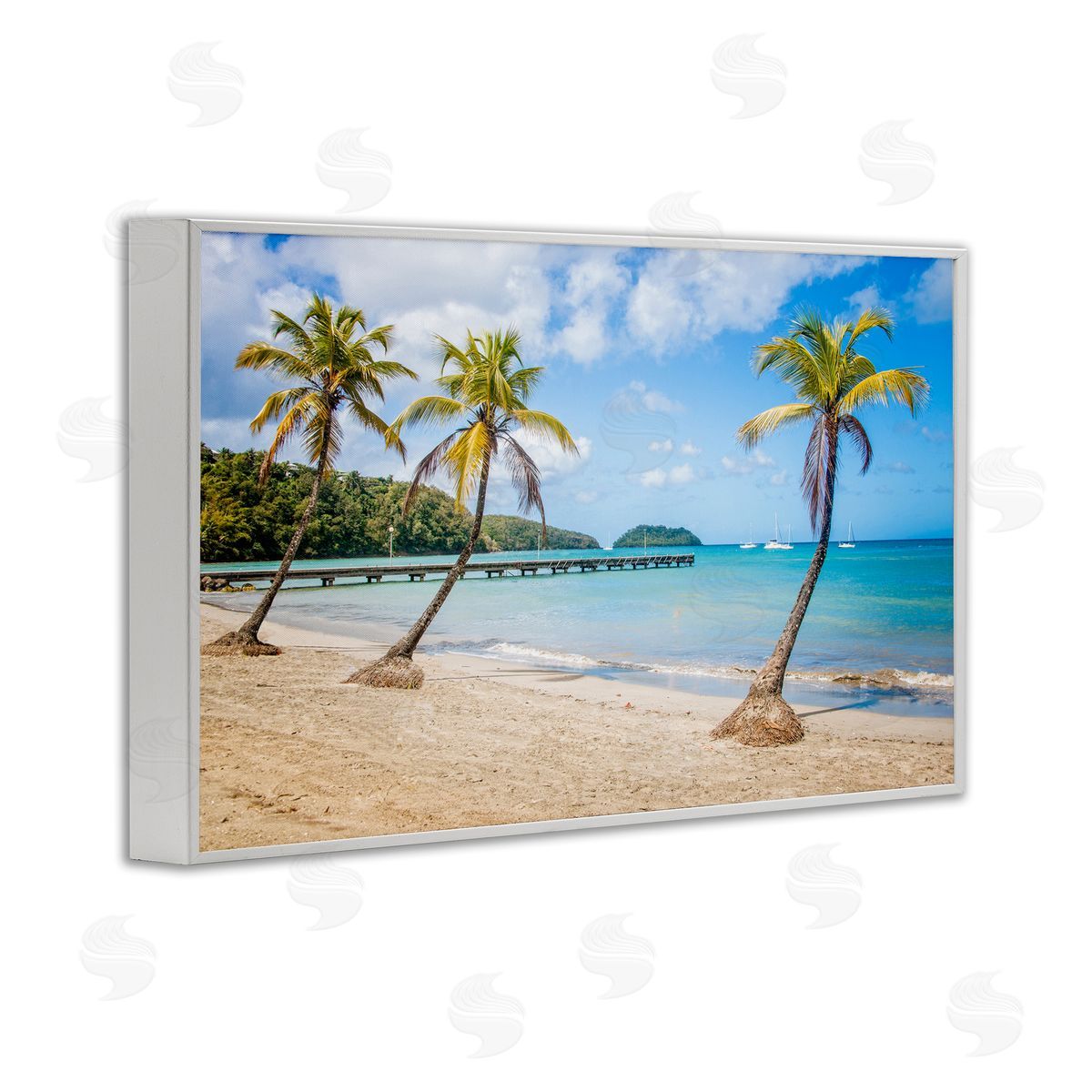 Mary Lou Johnson Tropical Palm Tree Trio White Framed Giclee Wall Art Print