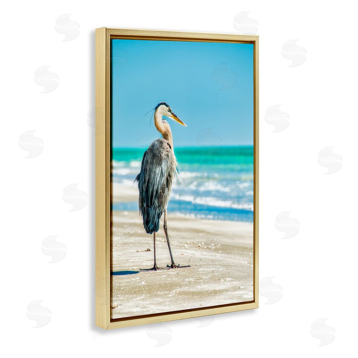 Mary Lou Johnson Reflective Beach Bird Gold Floating Frame Canvas Wall Art Print