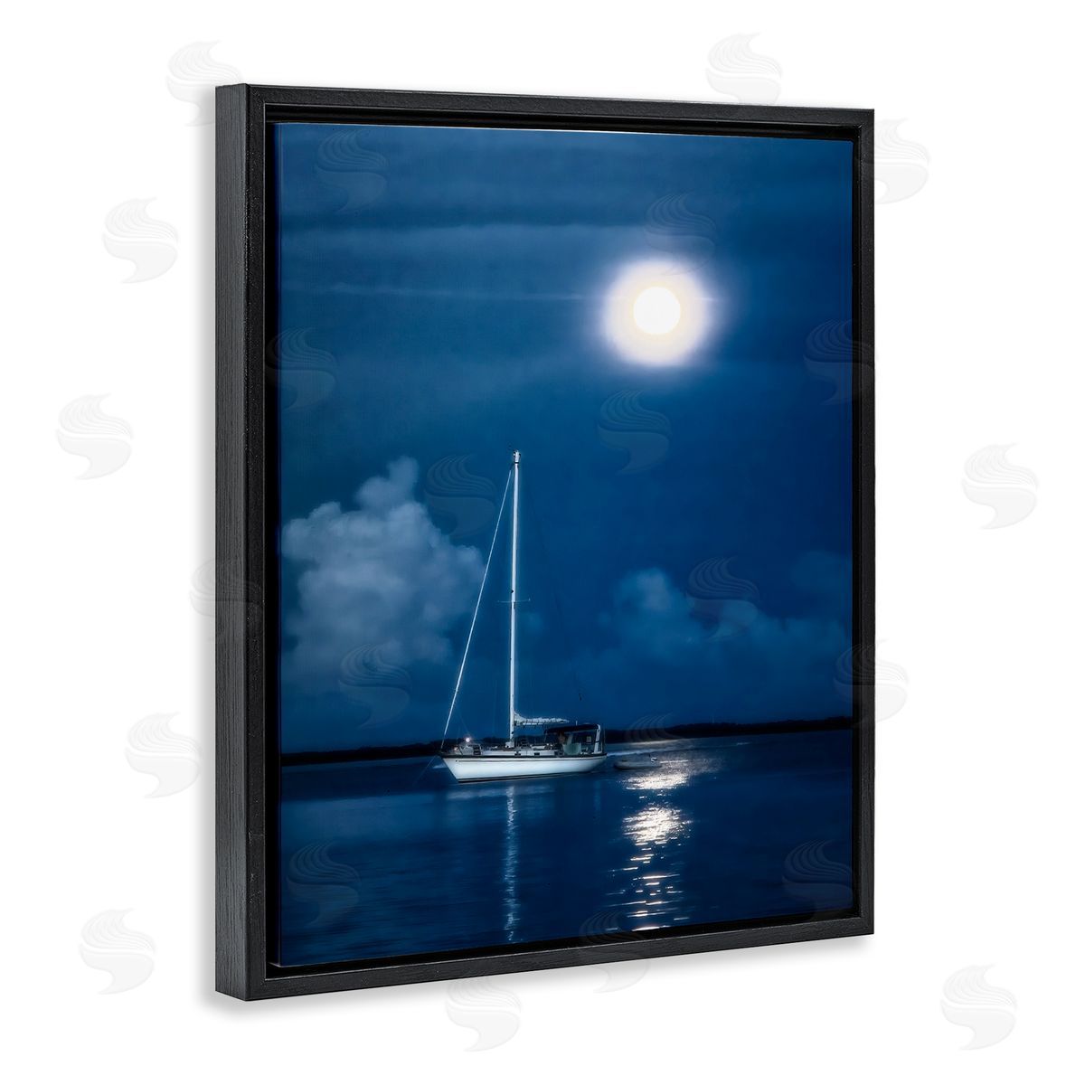 Mary Lou Johnson Moonlit Nighttime Sailing Black Floating Frame Canvas Wall Art Print