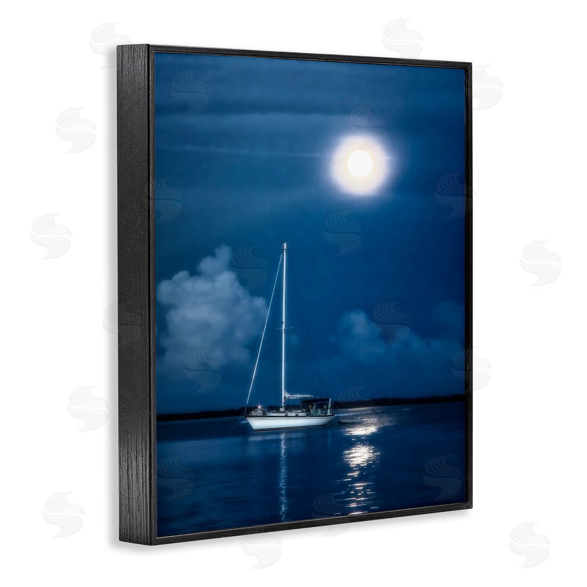 Mary Lou Johnson Moonlit Nighttime Sailing Black Framed Giclee Wall Art Print