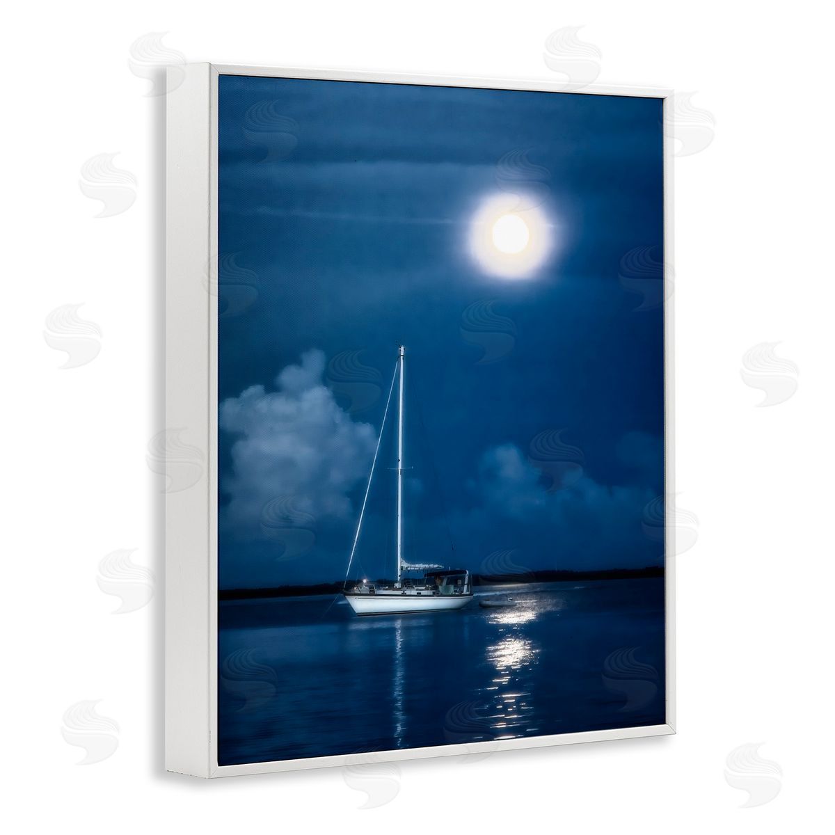 Mary Lou Johnson Moonlit Nighttime Sailing White Framed Giclee Wall Art Print