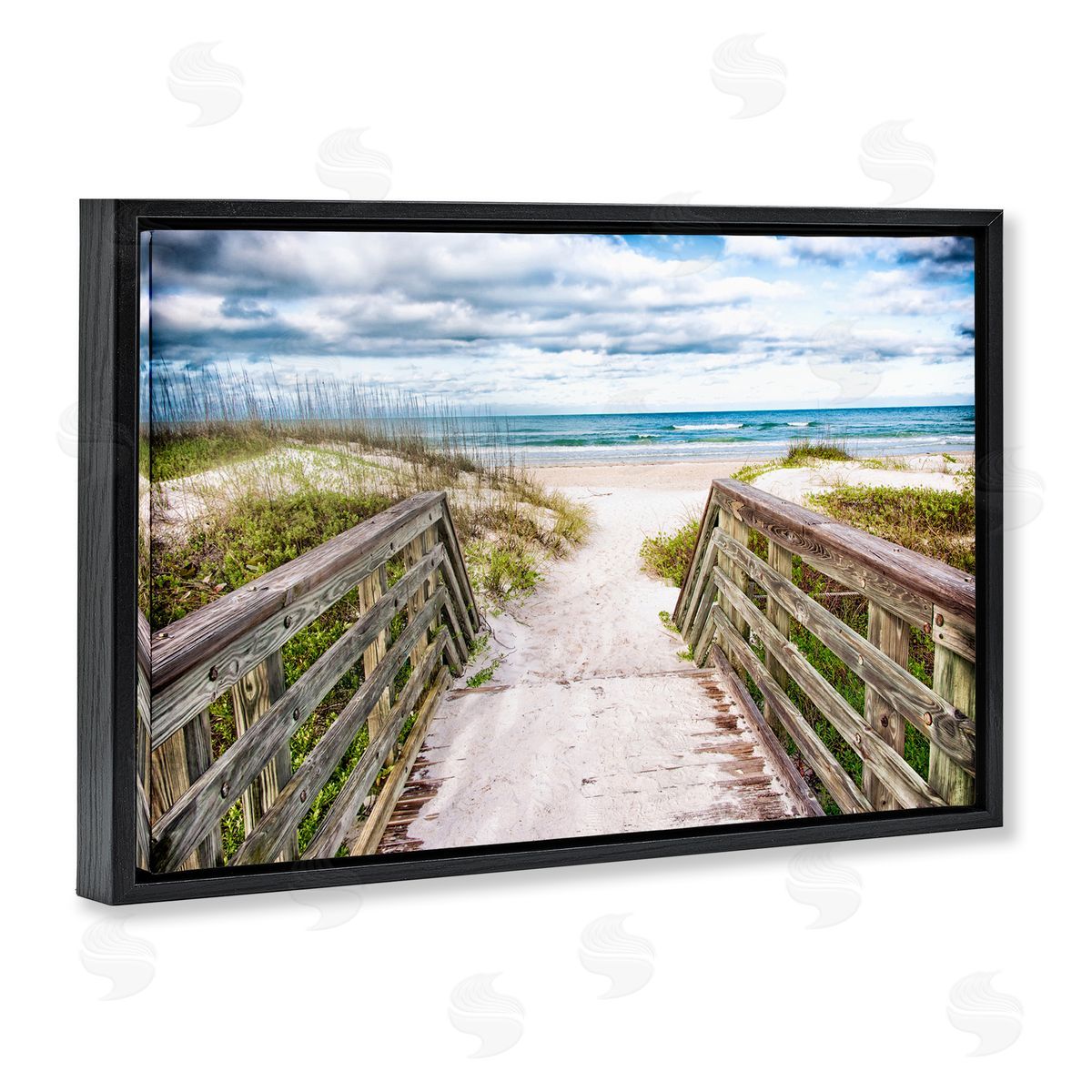 Mary Lou Johnson Sandy Coast Boardwalk Black Floating Frame Canvas Wall Art Print