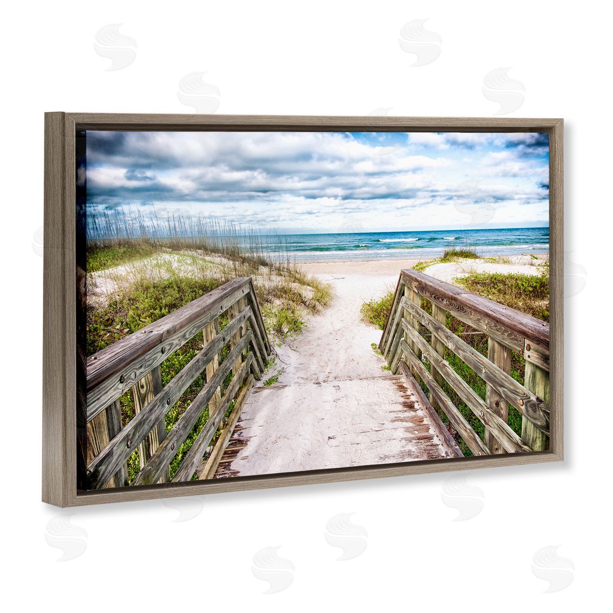 Mary Lou Johnson Sandy Coast Boardwalk Brown Floating Frame Canvas Wall Art Print