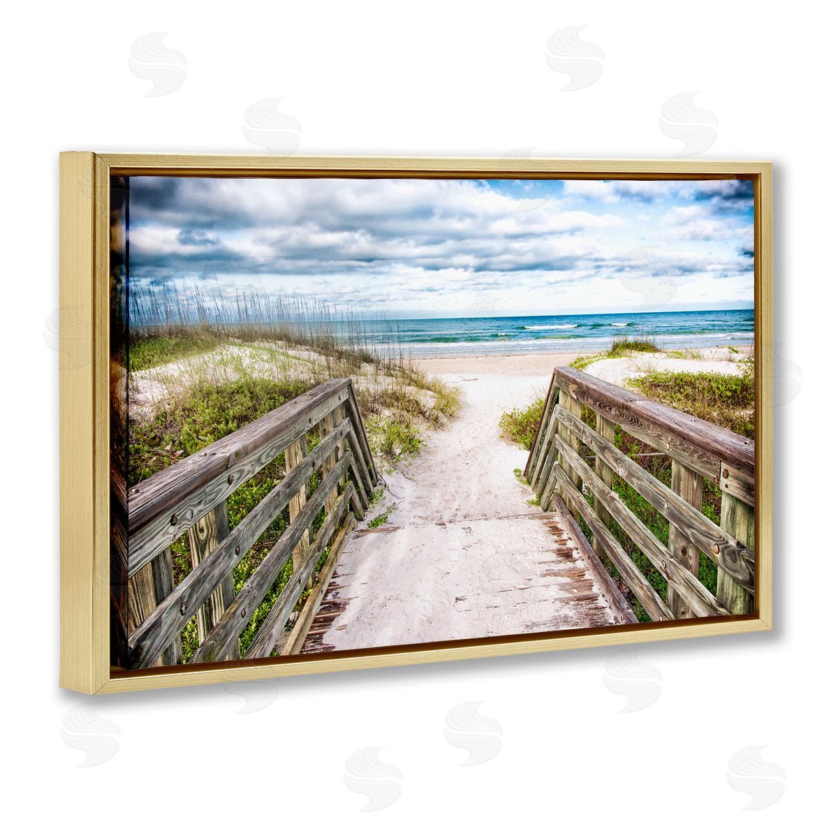 Mary Lou Johnson Sandy Coast Boardwalk Gold Floating Frame Canvas Wall Art Print