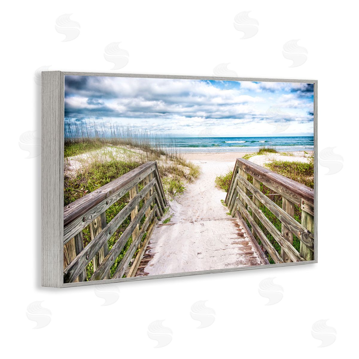 Mary Lou Johnson Sandy Coast Boardwalk Gray Framed Giclee Wall Art Print