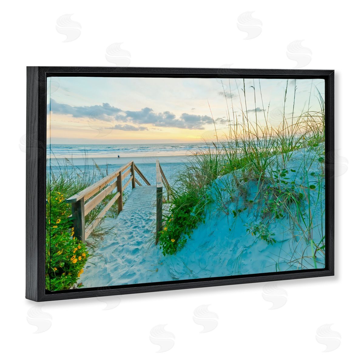 Mary Lou Johnson Sandy Coast Footprints Black Floating Frame Canvas Wall Art Print