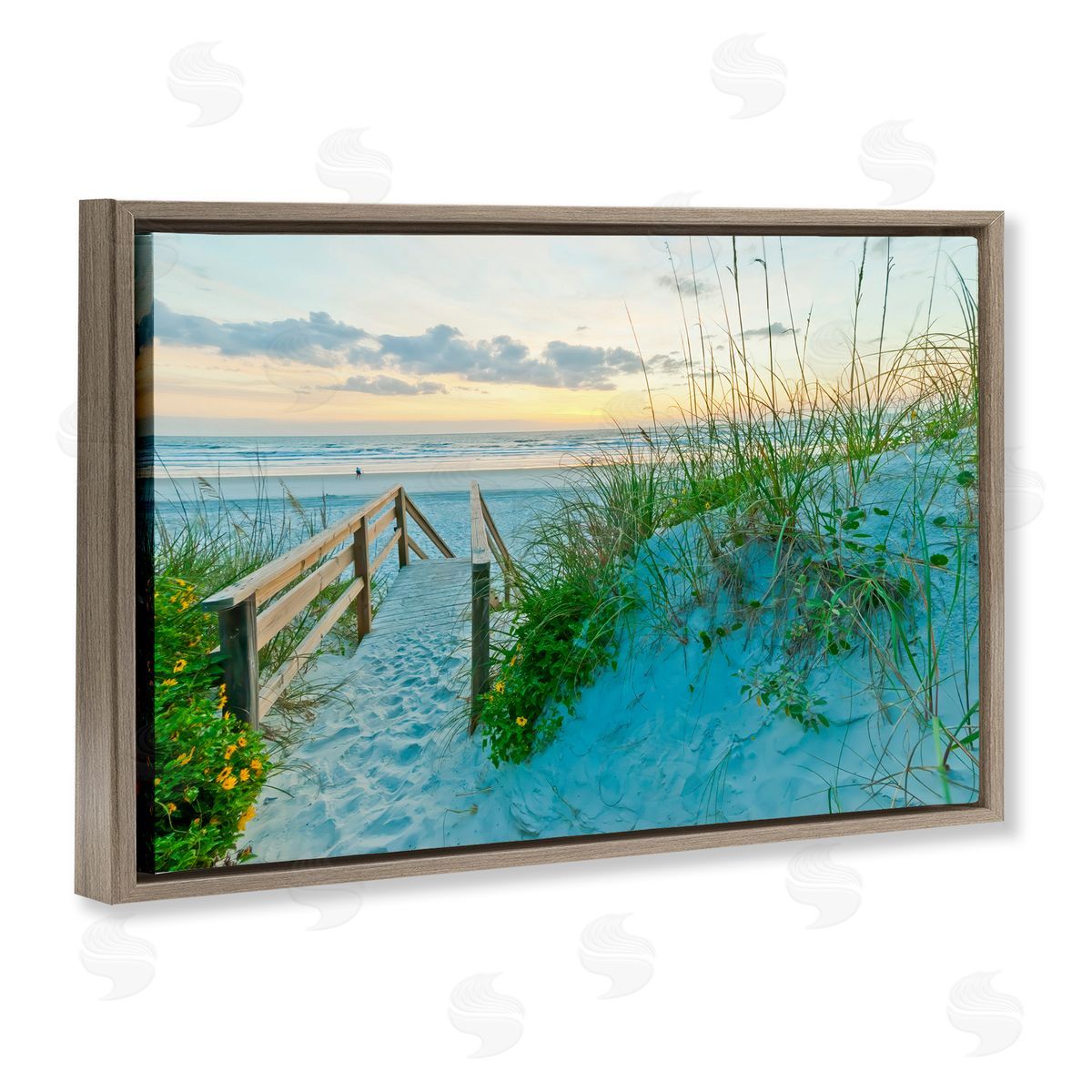 Mary Lou Johnson Sandy Coast Footprints Brown Floating Frame Canvas Wall Art Print