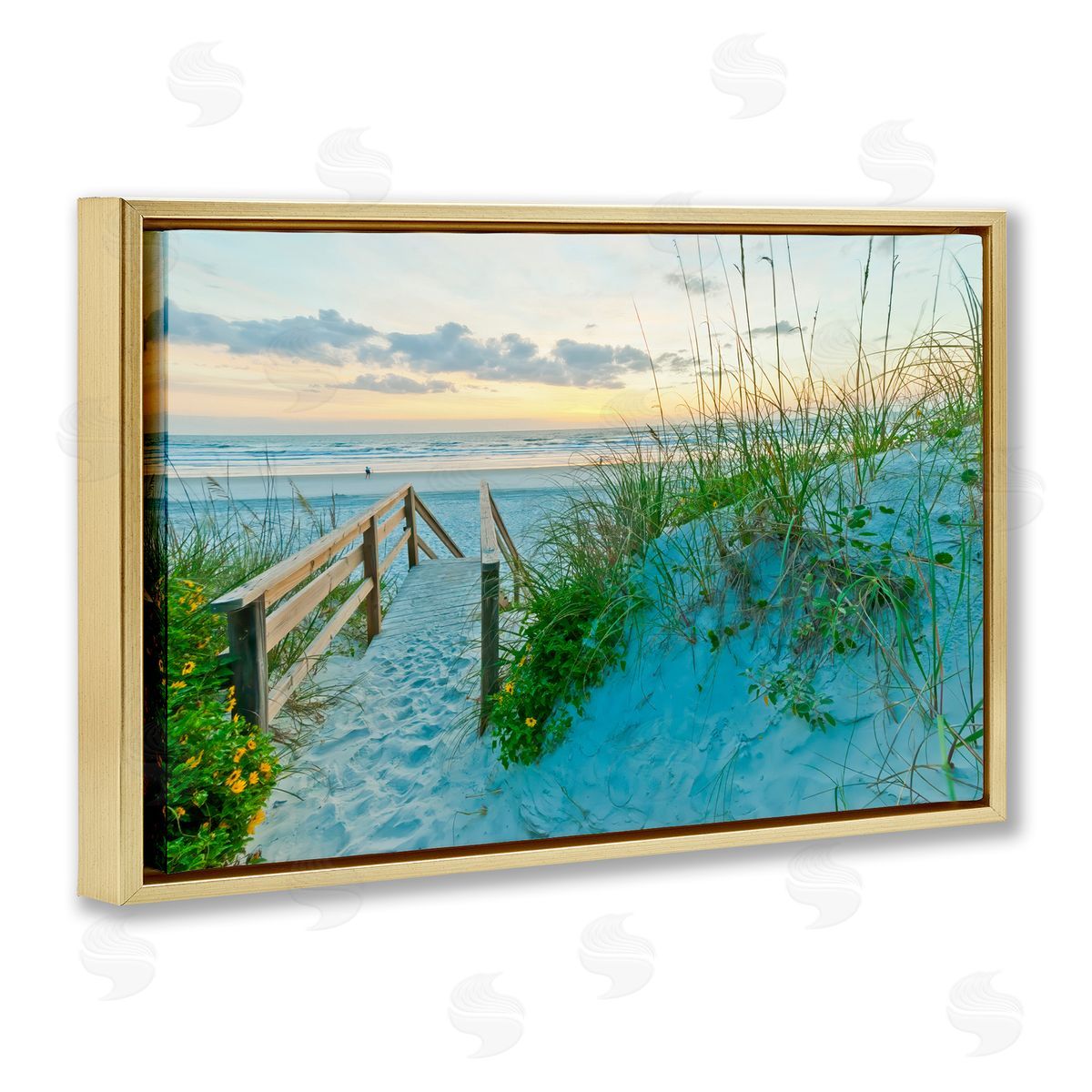 Mary Lou Johnson Sandy Coast Footprints Gold Floating Frame Canvas Wall Art Print
