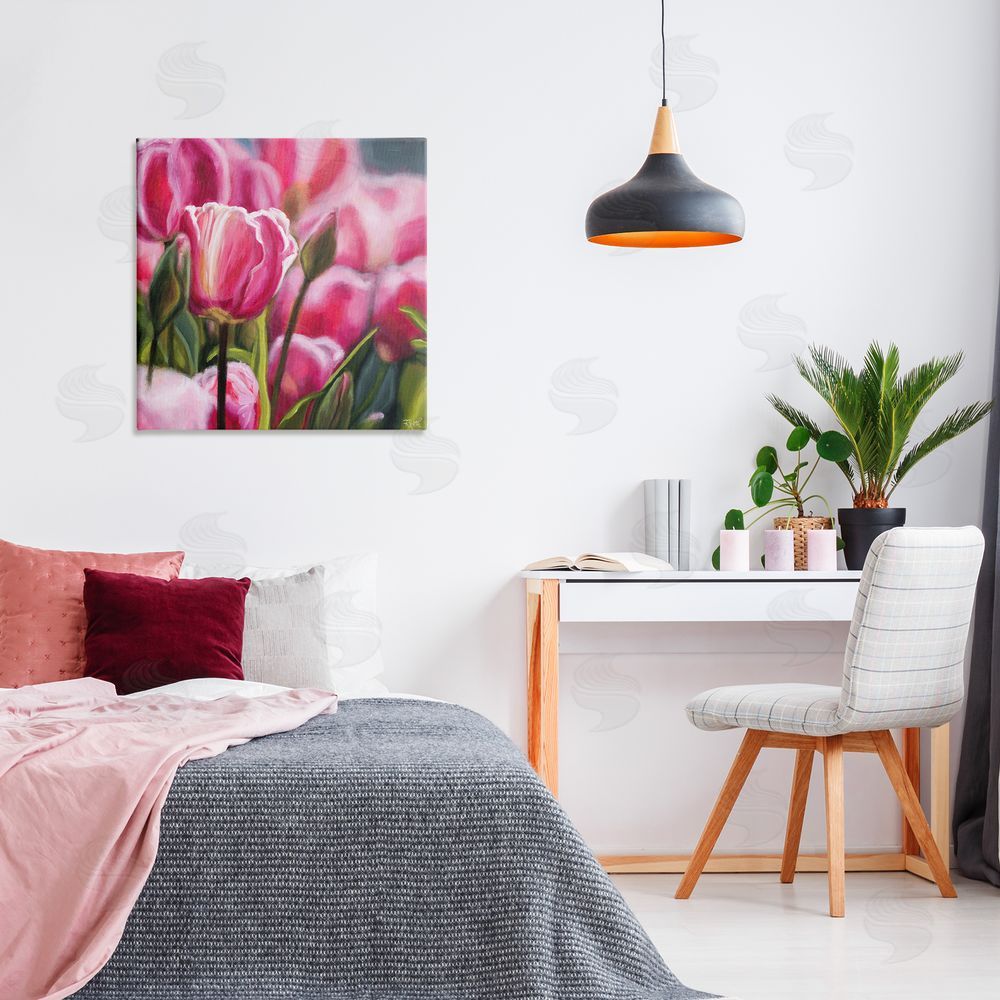 Raquel Roth Pink Tulips Garden Canvas Wall Art Print in Room
