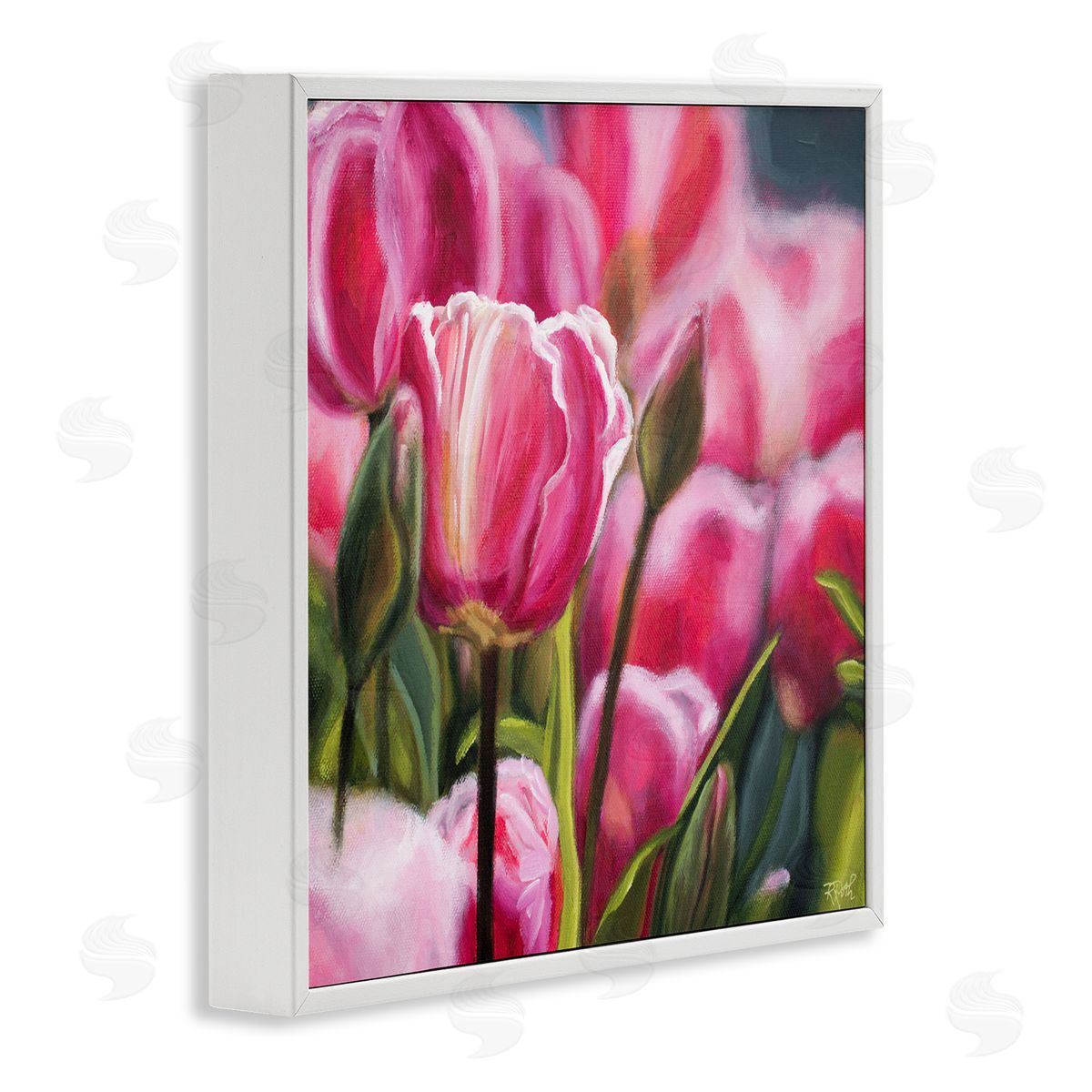 Raquel Roth Pink Tulips Garden White Framed Giclee Wall Art Print