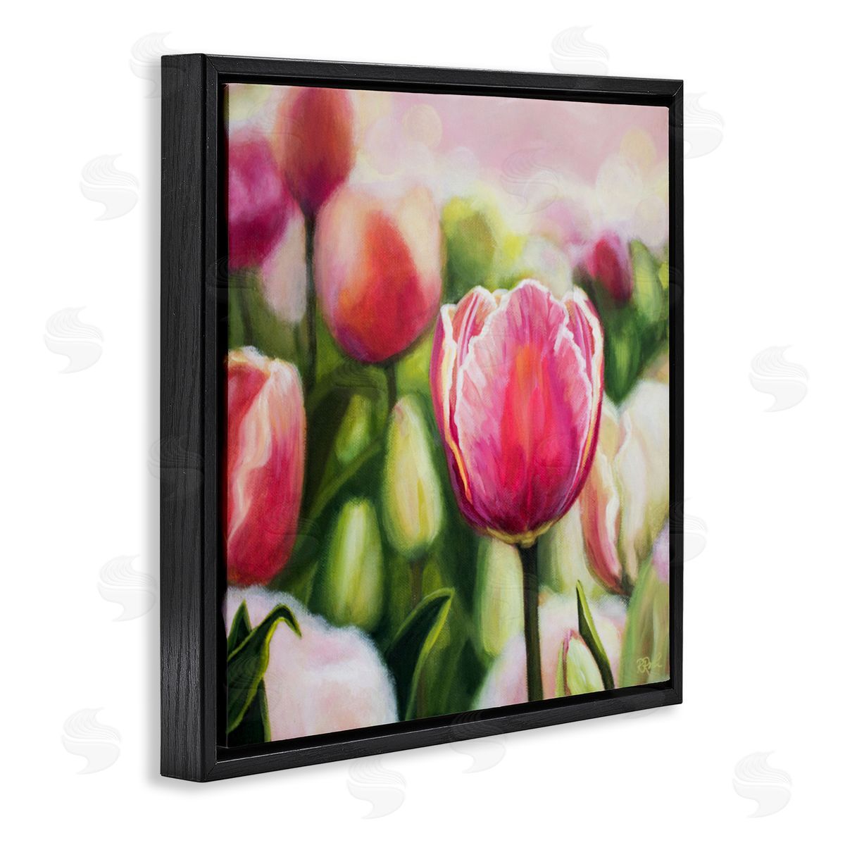 Raquel Roth Blooming Tulips Garden Black Floating Frame Canvas Wall Art Print