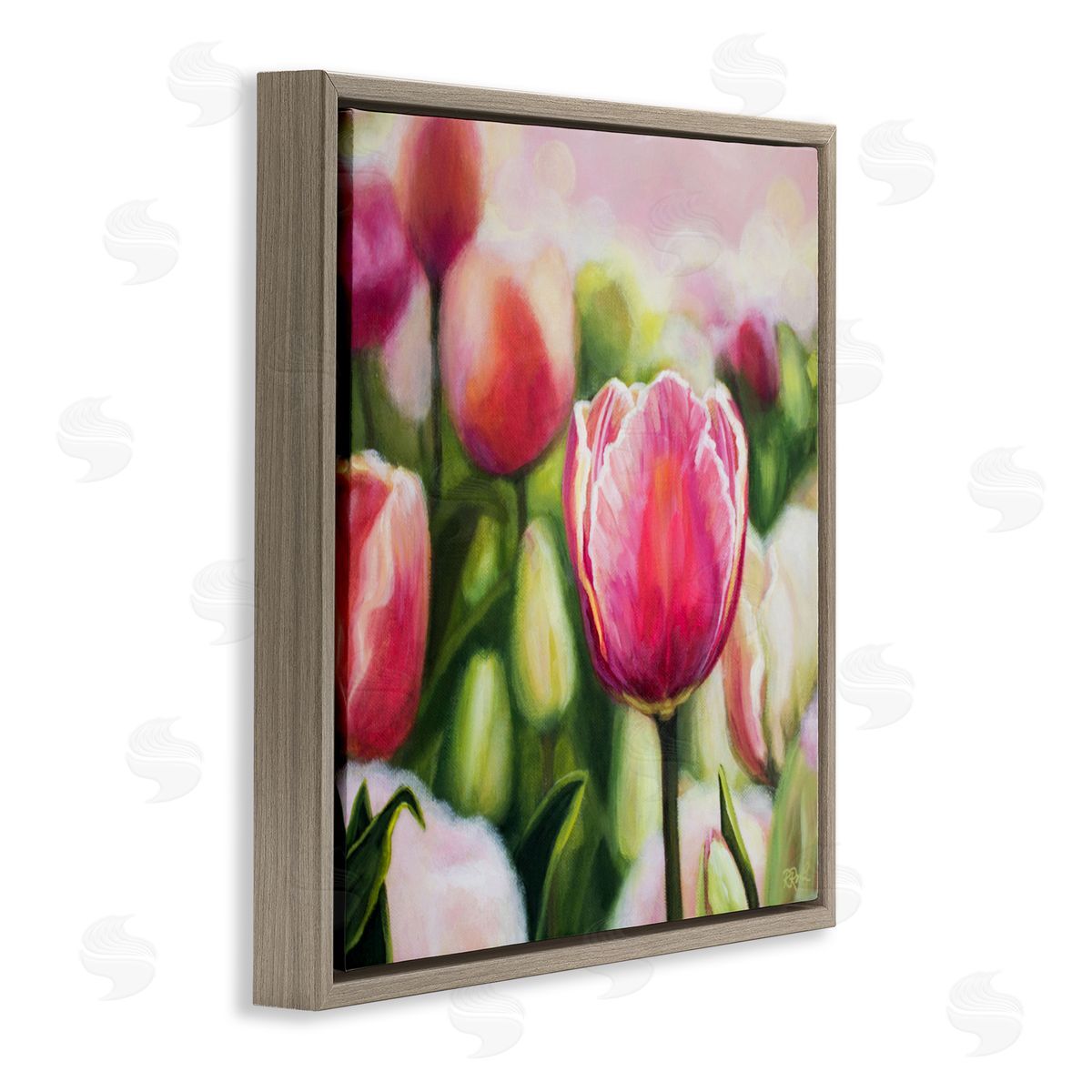Raquel Roth Blooming Tulips Garden Brown Floating Frame Canvas Wall Art Print