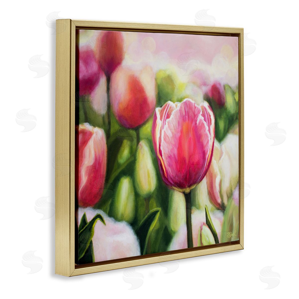Raquel Roth Blooming Tulips Garden Gold Floating Frame Canvas Wall Art Print
