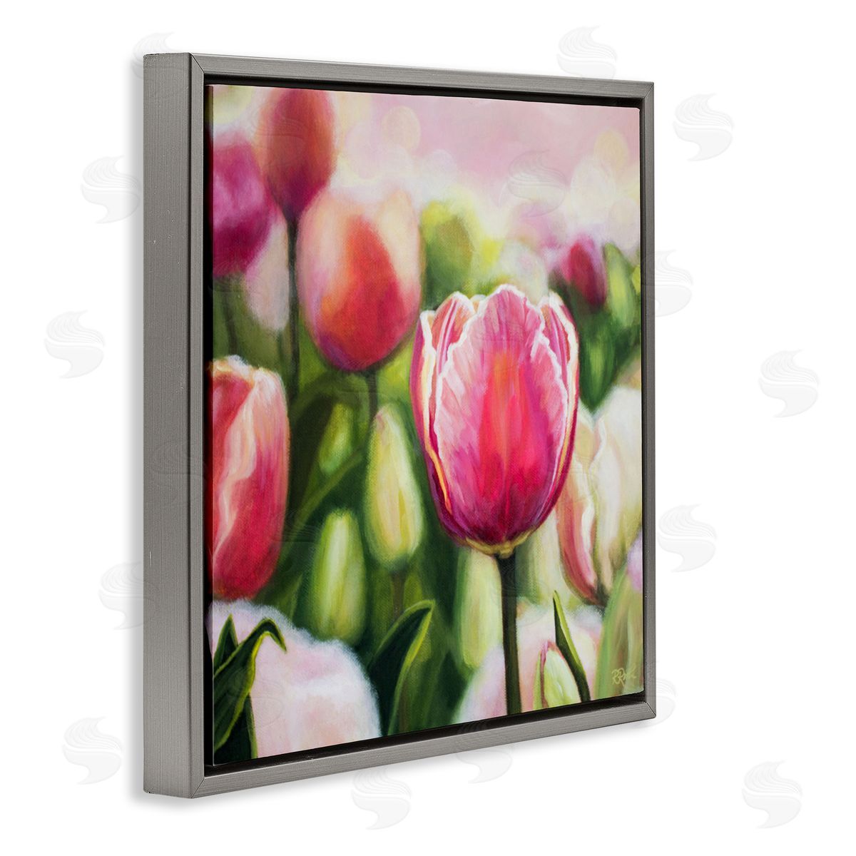 Raquel Roth Blooming Tulips Garden Gray Floating Frame Canvas Wall Art Print