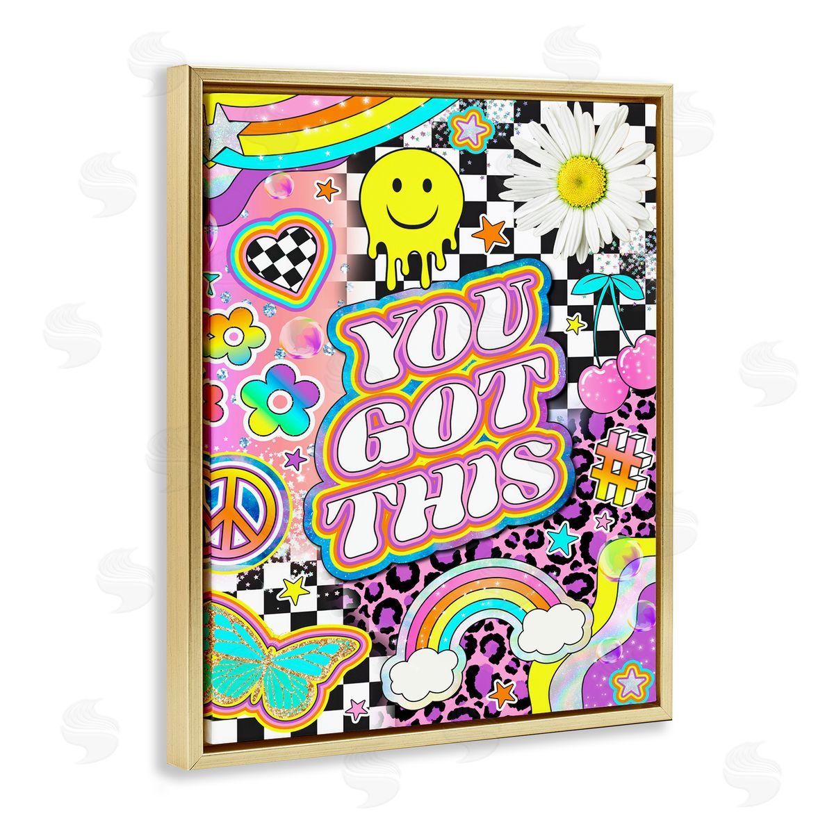 Jess Stempel Groovy You Got This Collage Gold Floating Frame Canvas Wall Art Print