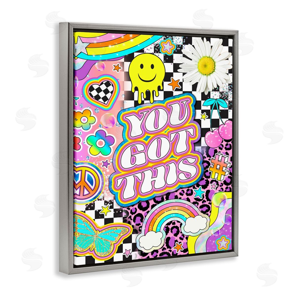 Jess Stempel Groovy You Got This Collage Gray Floating Frame Canvas Wall Art Print