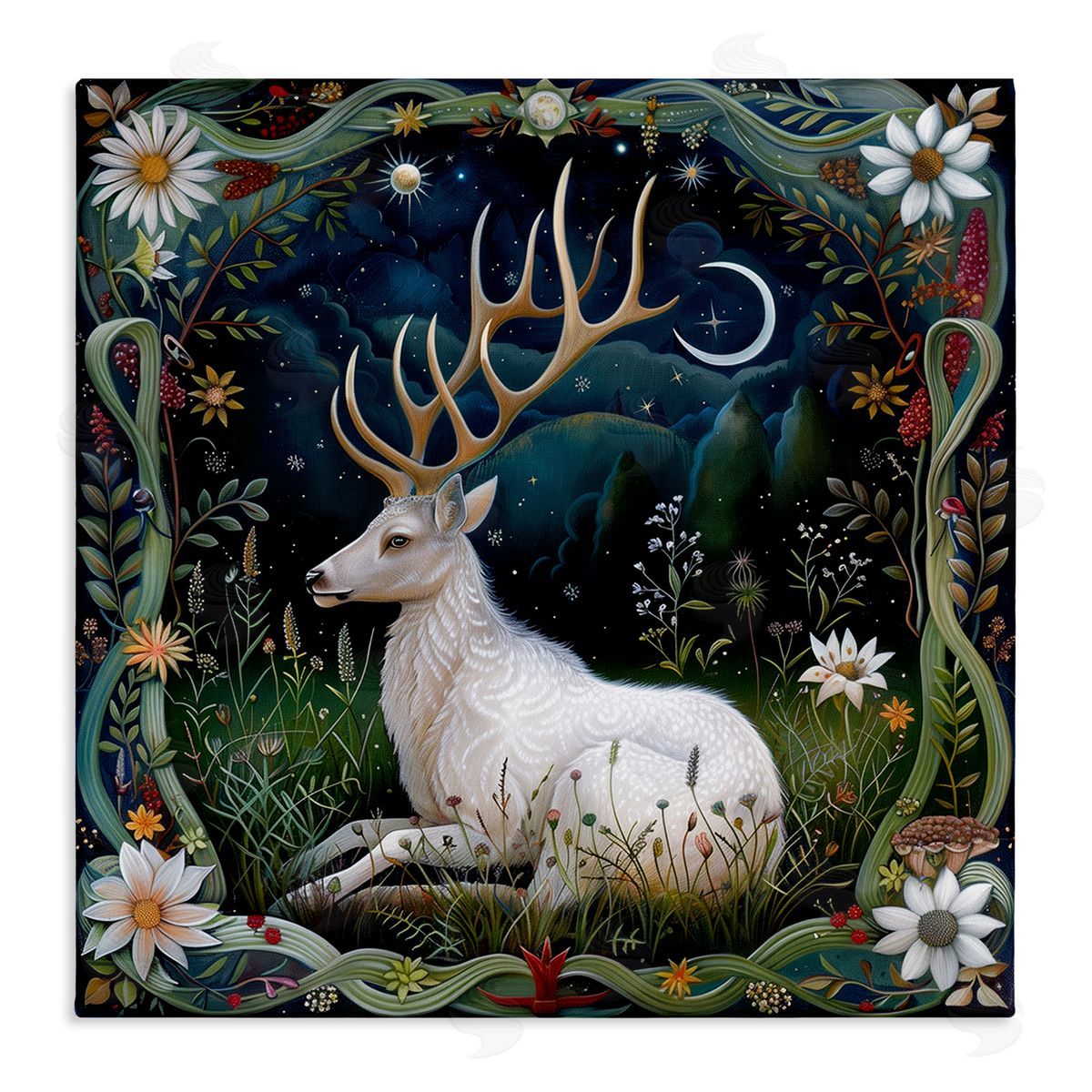 The Dutch Lady White Deer Forest Scene Canvas Wall Art Print