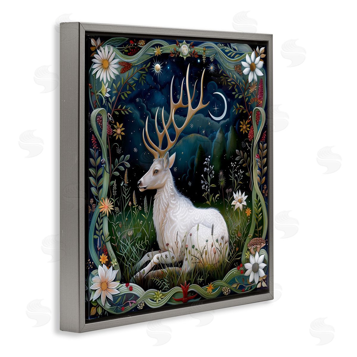The Dutch Lady White Deer Forest Scene Gray Floating Frame Canvas Wall Art Print