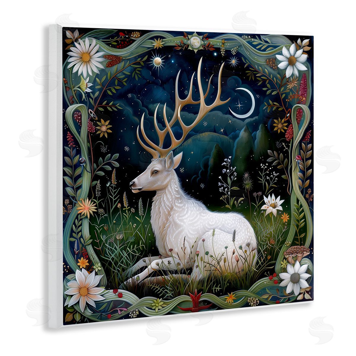 The Dutch Lady White Deer Forest Scene Wooden Wall Plaque Art Print