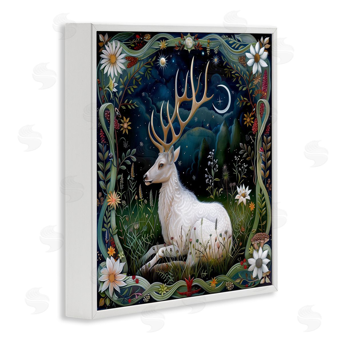 The Dutch Lady White Deer Forest Scene White Framed Giclee Wall Art Print
