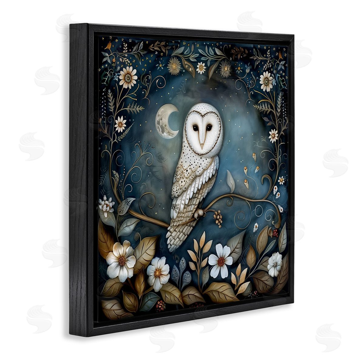 The Dutch Lady White Owl Forest Scene Black Floating Frame Canvas Wall Art Print