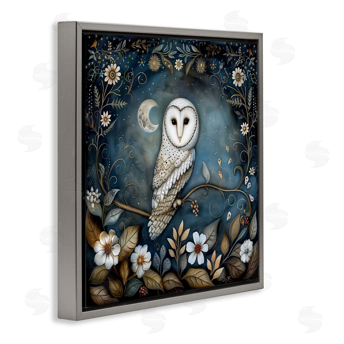 The Dutch Lady White Owl Forest Scene Gray Floating Frame Canvas Wall Art Print