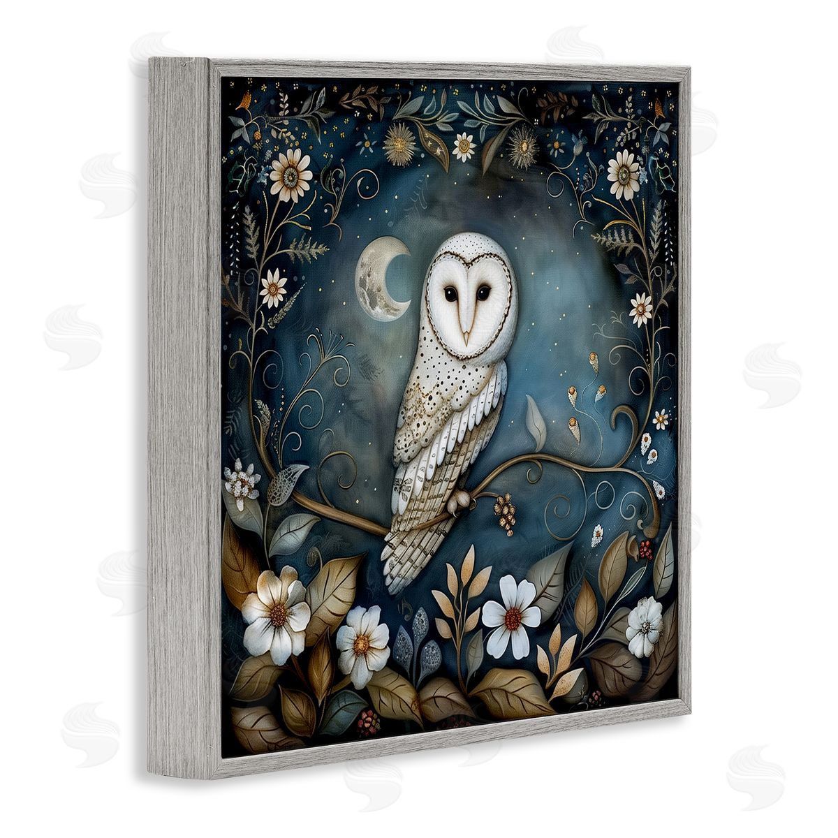 The Dutch Lady White Owl Forest Scene Gray Framed Giclee Wall Art Print